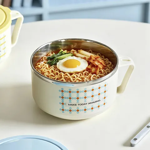 Ciotola per Ramen in Inossidabile Grande Capacità Portapranzo Isolato Dormitorio Studentesco con Coperchio