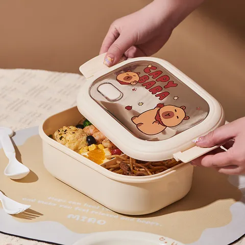 Capybara Compartment Lunch Box Grande Capacité Plastique Boîte à Bento Portable Mignon Dessin Animé Éludiant Contenant Alimentaire