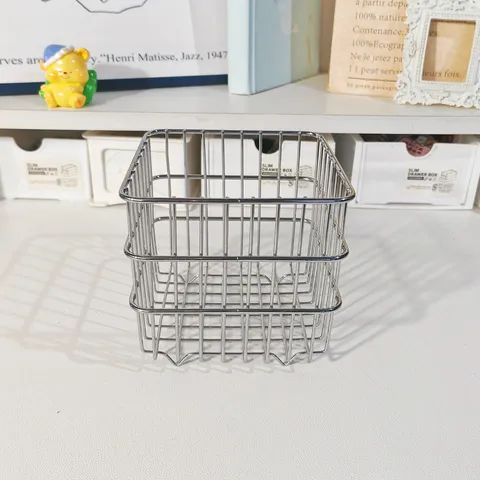 Ins Minimalist Stainless Steel Square Storage Basket Desktop Wire Sundries Organizer Cosmetic Storage Holder Metal Container