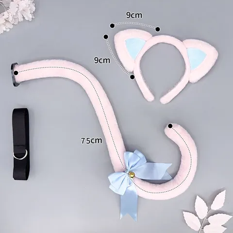 Lolita Anime Cosplay Diadema de Orejas de Gato Y Conjunto de Cola de Peluche Lindo Kawaii Gatito Orejas Aro de Pelo Con Lazo Campana Accesorios