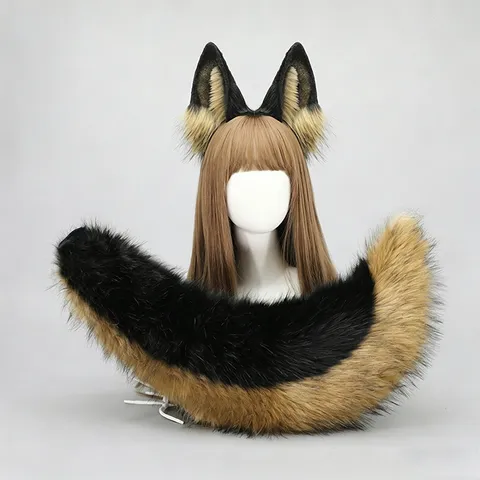 Set Hecho a Mano Cosplay Orejas de Bestia y Cola Diadema Orejas de Lobo Cola Canina Accesorios Disfraz Felpa