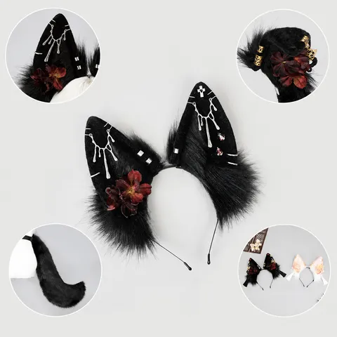 Diadema de Orejas de Lobo Exótica Oscura Cadena de Metal Cruz Gema Borlas Cosplay Accesorio de Cabello Gótico Fiesta de Anime Mujer Sombrerería