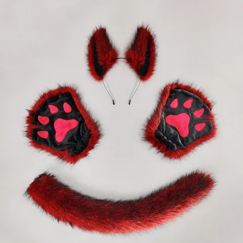 Halloween Hombre Lobo Orejas de Animal Diadema Guantes de Pata y Cola Disfraz Cosplay Accesorios de Fiesta