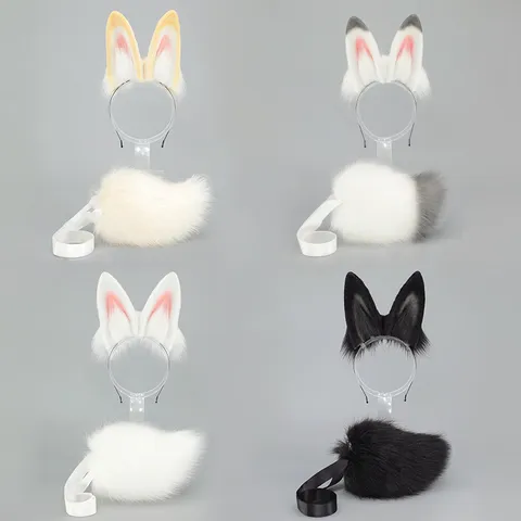 Anime Cosplay Cute Rabbit Ears Headband And Plush Tail Set Halloween Stage Performance Animal Costume Accessories