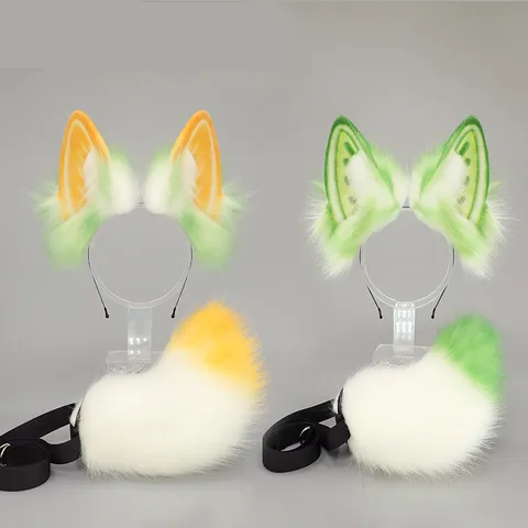 Halloween Simulación Orejas de Animales Diadema y Conjunto de Cola de Peluche Lolita Cosplay Lindo Conejo Pelo Aro Anime Fiesta
