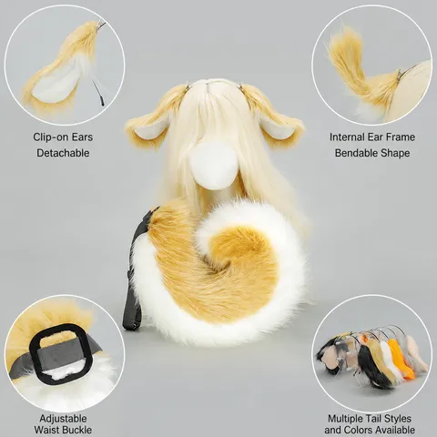 Halloween Lindo Orejas De Animal Diadema Y Cola Esponjosa Conjunto Perro Oreja Pelo Aro Cosplay Disfraz Fiesta Accesorios