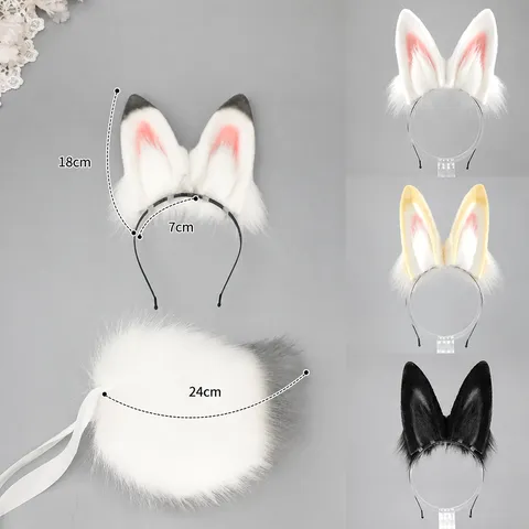 Anime Cosplay Cute Rabbit Ears Headband And Plush Tail Set Halloween Stage Performance Animal Costume Accessories