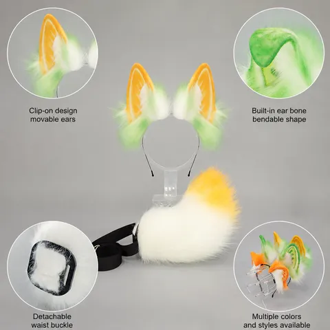 Halloween Simulación Orejas de Animales Diadema y Conjunto de Cola de Peluche Lolita Cosplay Lindo Conejo Pelo Aro Anime Fiesta