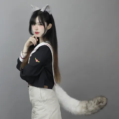 Plush Cat Ears And Tail Set Cute Anime Cosplay Animal Ears Headband Fluffy Kitty Tail Costume Accessories For Party