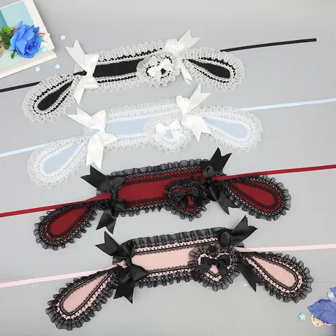 Cerchietto con Orecchie di Coniglio Lolita Carino Pizzo Fiocco Fascia Capelli Dolce Anime Cosplay Accessori Capelli Donna Festa