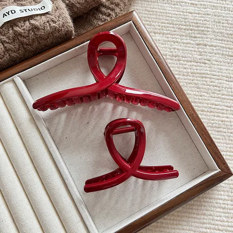 Elegante Rote Haarklammern Große Acrylharz Hai Haarclips Weihnachten Neujahr Festliche Haaraccessoires Für Frauen