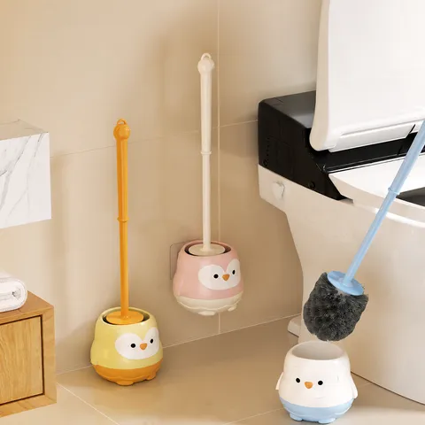 Cute Penguin Toilet Brush Household Long Handle Cleaning Brush With Holder Bathroom