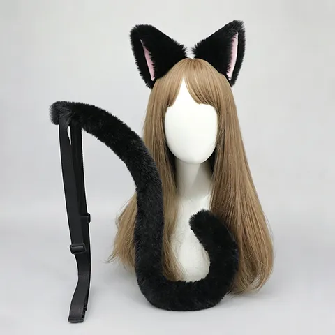 Japanese Anime Cosplay Animal Ears And Tail Set Plush Cat Ear Headband And Tail Party Costume Accessories