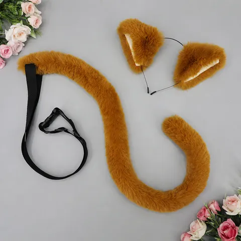 Japanese Anime Cosplay Animal Ears And Tail Set Plush Cat Ear Headband And Tail Party Costume Accessories