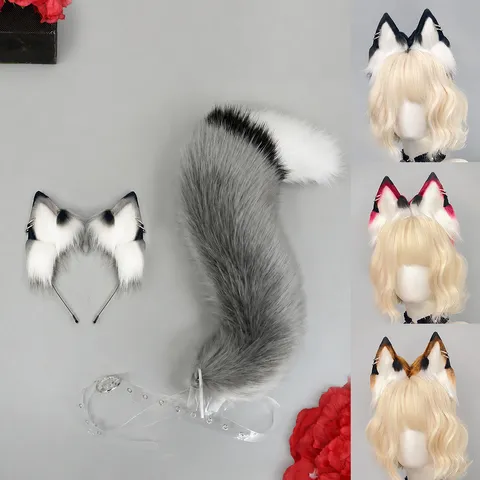 Halloween Orejas de Zorro y Cola Cosplay Disfraz Conjunto Diadema de Oreja de Animal de Peluche con Cinturón Accesorios de Disfraz de Animal para Fiesta Mujeres