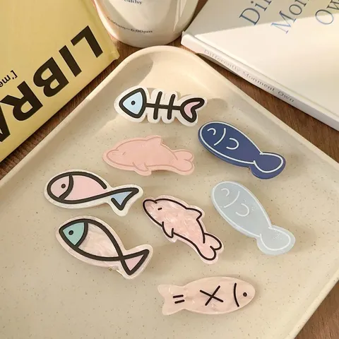 Ocean Series Fish Dolphin Acrylic Hair Clips Women Sweet Dopamine Fishbone Bangs Side Clips Cute Hair Accessories
