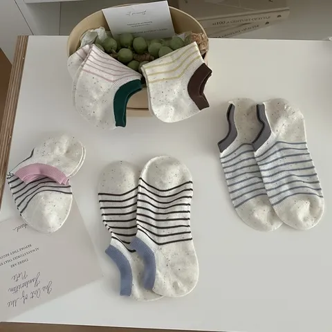 Gestreepte No-Show Sokken voor Dames van Gespikkeld Garen Ademend Antislip Laag Uitgesneden Onzichtbare Bootsokken Accessoires