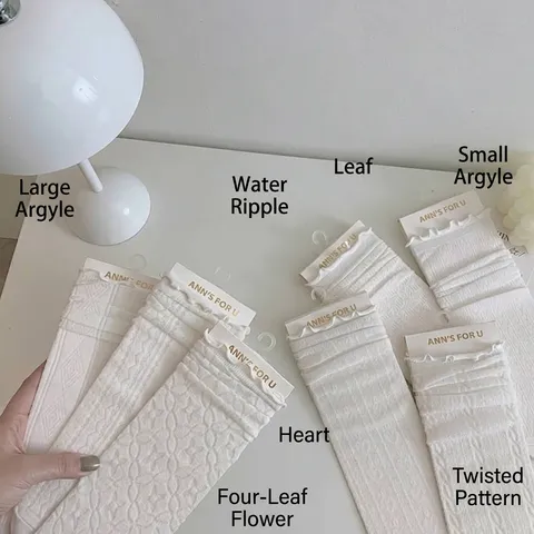 Women Cotton Ruffle Lace Trim Socks Japanese JK Lolita Style Hollow Out Mesh Mid Tube Socks Sweet Ribbed Pile Socks