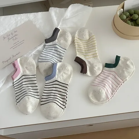 Gestreepte No-Show Sokken voor Dames van Gespikkeld Garen Ademend Antislip Laag Uitgesneden Onzichtbare Bootsokken Accessoires