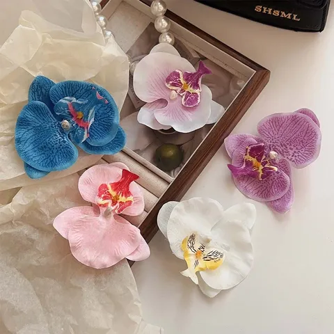 Simulation Phalaenopsis Orchid Hair Clip Fabric Flower Duckbill Side Clip Elegant Bridal Headpiece For Women Hair Accessories