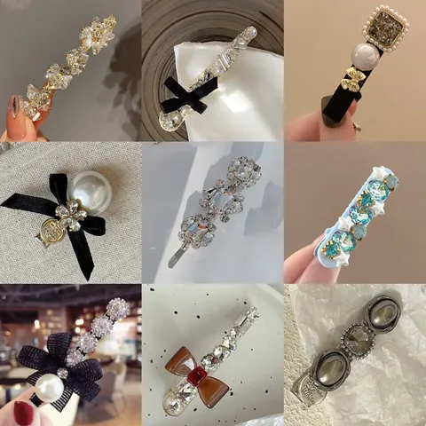 Pince à Cheveux Fleur en Strass Faite à la Main pour Femmes Élégante Pince à Ressort Nœud Perle Artificielle Accessoires Cheveux Style Coréen