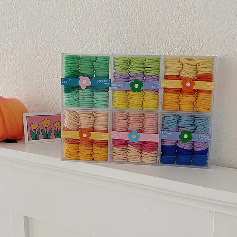 Children Creamy Rainbow Elastic Hair Ties Candy Colors Mini Hair Bands Non Damaging Ponytail Holders In Box For Baby Girls