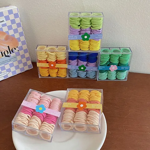 Children Creamy Rainbow Elastic Hair Ties Candy Colors Mini Hair Bands Non Damaging Ponytail Holders In Box For Baby Girls