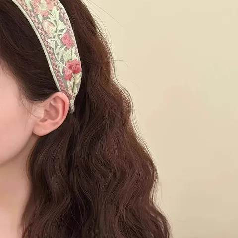 Serre-tête brodé de fleurs style néo-chinois pour femmes Vintage fleurs ethniques bandeau large accessoires cheveux