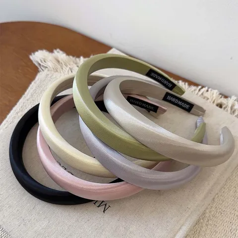 Serre-Tête en Éponge Satinée Nacrée Style Coréen Élégant Fait à la Main Fin Bandeau pour Femmes Accessoires de Cheveux