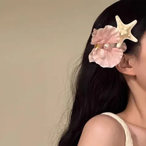 Simulation Orchid Starfish Hair Clip With Artificial Pearl Romantic Island Summer Beach Vacation Side Clip For Women Hair Accessory