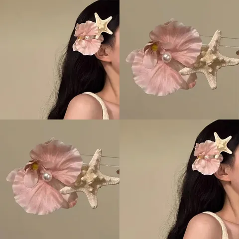 Simulation Orchid Starfish Hair Clip With Artificial Pearl Romantic Island Summer Beach Vacation Side Clip For Women Hair Accessory