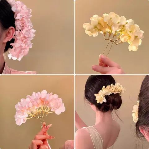 New Chinese Style Floral Hair Stick Elegant Pink Petal Hairpin For Cheongsam Ancient Antique Aesthetic Women Hair Accessory