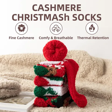 Women Christmas Coral Fleece Socks Thick Warm Thermal Home Floor Socks Gingerbread Man Christmas Tree Pattern Winter Socks
