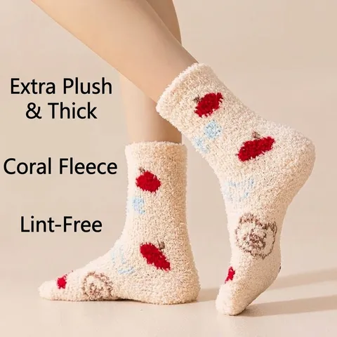 Damen Winter Korallenvlies Socken Verdickt Warm Zuhause Socken Cartoon Tier Gestreift Weich Plüsch Schlaf Bodensocken