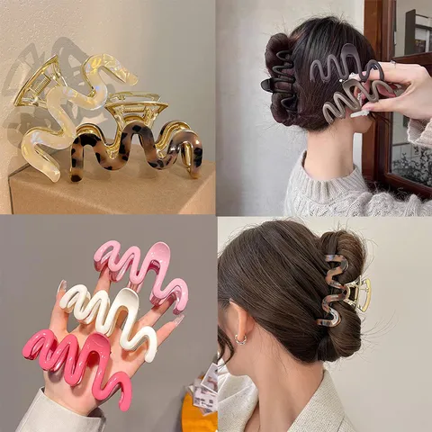 Damen Wellenform Essigsäure Haarklammer Mehrfarbig Dopamin Stil Hai Clip Eleganter Hinterkopf Haarnadel Accessoire