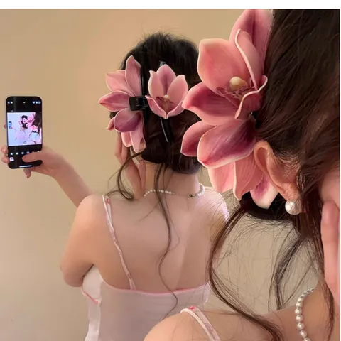 Handgefertigt ABS Cymbidium Orchidee Blume Haarkralle Ätherisch Floral Große Haarklammer Rein Lust Stil Urlaub Haarschmuck