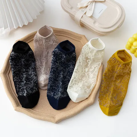 Calzini alla Caviglia in Pizzo Vintage Stile Lolita da Donna Calzini a Barca in Cotone Traforato Floreale per Primavera Estate