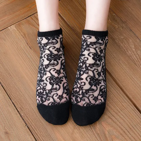 Calzini alla Caviglia in Pizzo Vintage Stile Lolita da Donna Calzini a Barca in Cotone Traforato Floreale per Primavera Estate