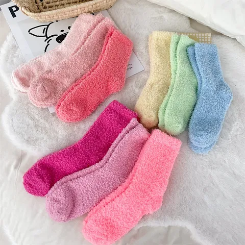 Unisex Einfarbig Bonbonfarben Korallenvlies Schlafsocken Verdickte Weiche Warme Home Hausschuh Socken Nicht Fusseln Gemütliche Plüsch Socken