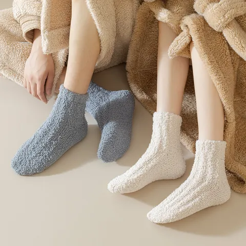 Winter Verdickte Korallenfleece Socken Warme Plüsch Boden Socken Minimalistisch Einfarbig Heim Schlafen Kurze Socken Für Paare