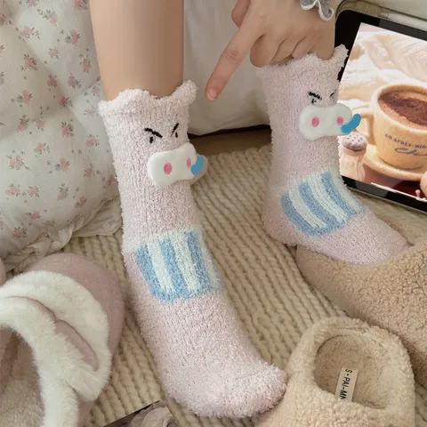 Cartoon Schwein Korallenfleece Verdickte Warme Wadenhohe Socken Für Damen Weiche Flauschige Schlafsocken Winter Thermal Socken