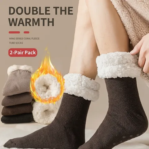 Herren Winter Dicke Lammwolle Gefütterte Socken Flauschige Thermische Warme Bodensocken Mit Rutschfesten Noppen Plüsch Socken