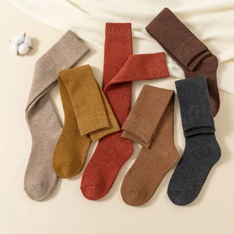 Calcetines Altos para Mujer Mezcla de Lana Rizo Engrosado Cálidos Invierno Calcetines Largos Estilo JK Japonés Casual Tubo Alto