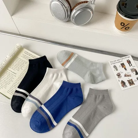 Heren Katoen Gestreept Onzichtbare Sokken Ademend Laag Uitgesneden Casual Atletisch Korte Sokken Lente Zomer Katoenen Sokken Voor Heren
