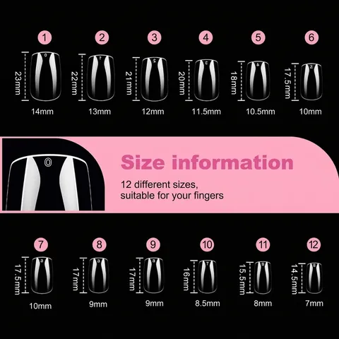 Ensemble de Faux Ongles à Presser Transparents Sans Trace Longueur Moyenne Carré Européen Avec Boîte de Rangement Pour Femmes