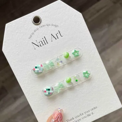 Kids Cartoon Green Press On Nails Short Bow-knot Resin False Nails For Girls Cute 3D Cat Nail Art Decoration Gift