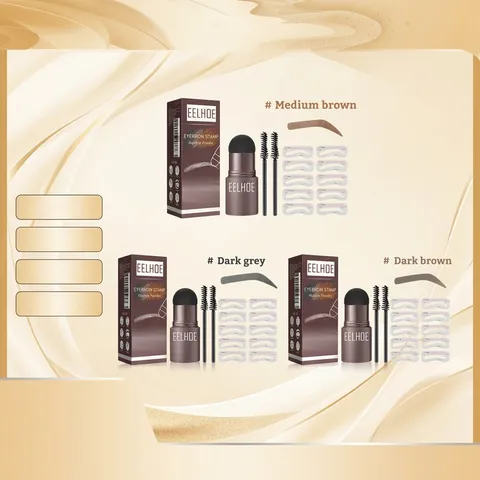 EELHOE Waterproof Eyebrow Stamp Kit With 10 Stencils 2 Brushes Natural Hairline Powder Long Lasting Eye Makeup Tool Women