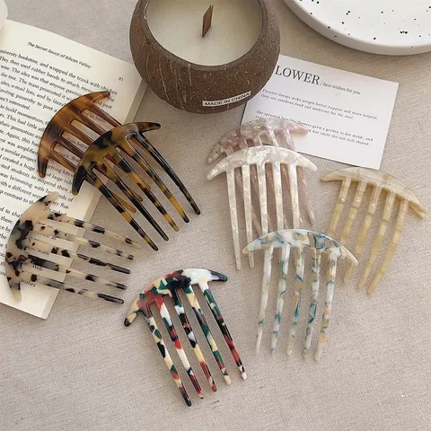 Vintage Acetate Hair Comb Tortoiseshell Marble Pattern Hair Side Comb Anti-Slip Hair Insert For Women Girls Hair Styling Tools