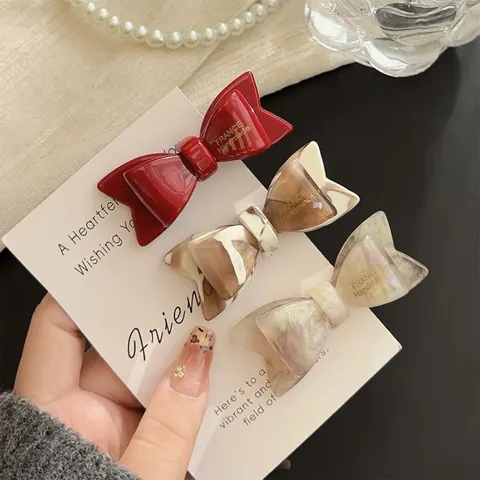 Koreanischer Stil Zweischichtige Schleife Haarklammer Acetat Entenschnabel Clip Elegante 3D Schleife Haarschmuck Damen Alltag Büro
