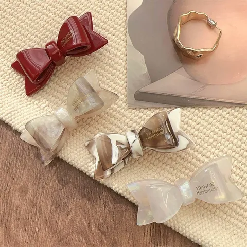Koreanischer Stil Zweischichtige Schleife Haarklammer Acetat Entenschnabel Clip Elegante 3D Schleife Haarschmuck Damen Alltag Büro